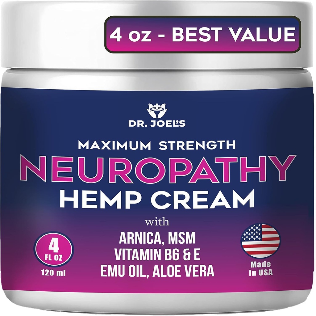 Dr. JOEL'S Neuropathy Cream - Maximum Strength Nerve Relief Cream for Feet, Hands, Legs- 4 OZ Large - Made in USA