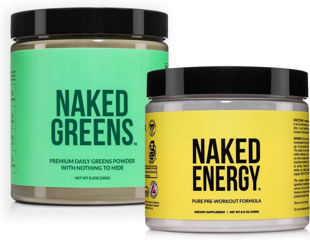 NAKED Vegan Energizing Bundle Unflavored Energy Nutrition Super Greens Powder Organic Greens Suplemento