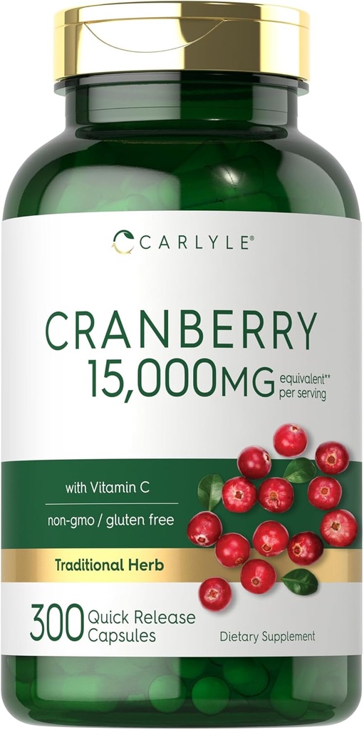 Carlyle Cranberry Pills 15000mg ← 300 Capsules ← Herb Extract Suplemento Silencio para Mujeres y Hombres