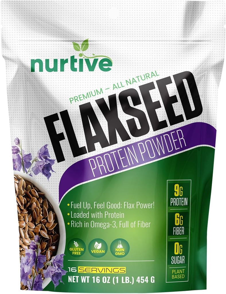 Flaxseed Protein Powder - Plant-Based, Rich in Omega-3 y Antioxidantes - Ideal para la recuperación posterior al entrenamiento - Boost nutricional para el horno Smoothies - No GMO &amp; Gluten-Free (16 oz / 454g)