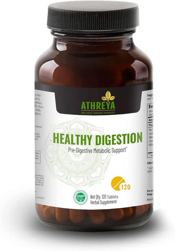 Athreya Herbs Healthy Digestion Tablets ← 120 Tablets ← Apoyo Digestivo Silencio Pre-Digestivo Metabólico Soporte ← Salud Intestinal ← Antioxidante Boost  Vegan, Non-GMO peru 30 Day Supply