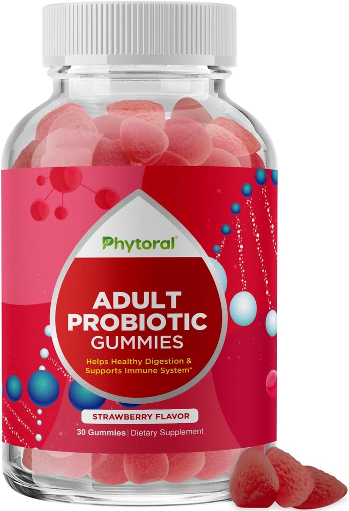 Gut Probióticos saludables para adultos - Probióticos orgánicos para manicomios de salud Gut Alivio de estómago y apoyo inmunológico - Salud digestiva Gummies probióticas para mujeres y hombres - 5 millones CFU