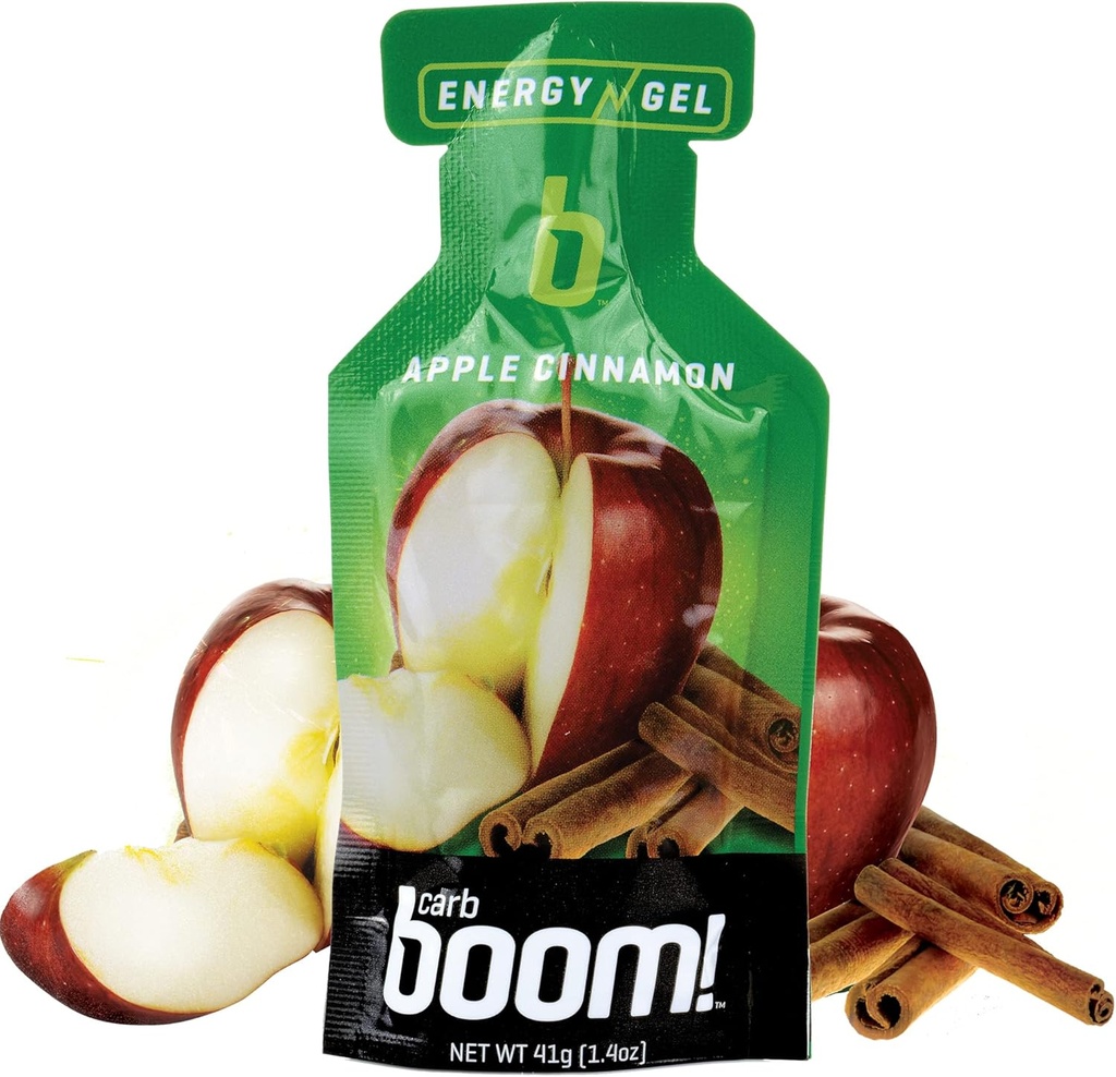 Boom Nutrition - Carb Boom Energy Gel - Fruit-Flavored Energy Gels - Workout Gel - Energy Gel for Cycling - Running Gel - Natural Energy Gel - Apple Cinnamon (24 Pack)