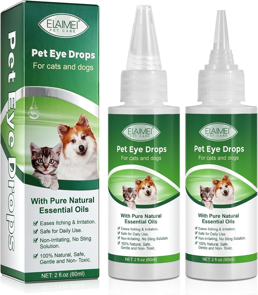 Ojo gotas para perros y gatos, suave Fórmula gotas de los ojos, Flush &amp; Soothe Eye Irritations Supports Eyes Infection Relief Eye Cleaner, - Pet Eye Gentle Care Suplemento Cats Drops for Eyes - 4.04 fl oz