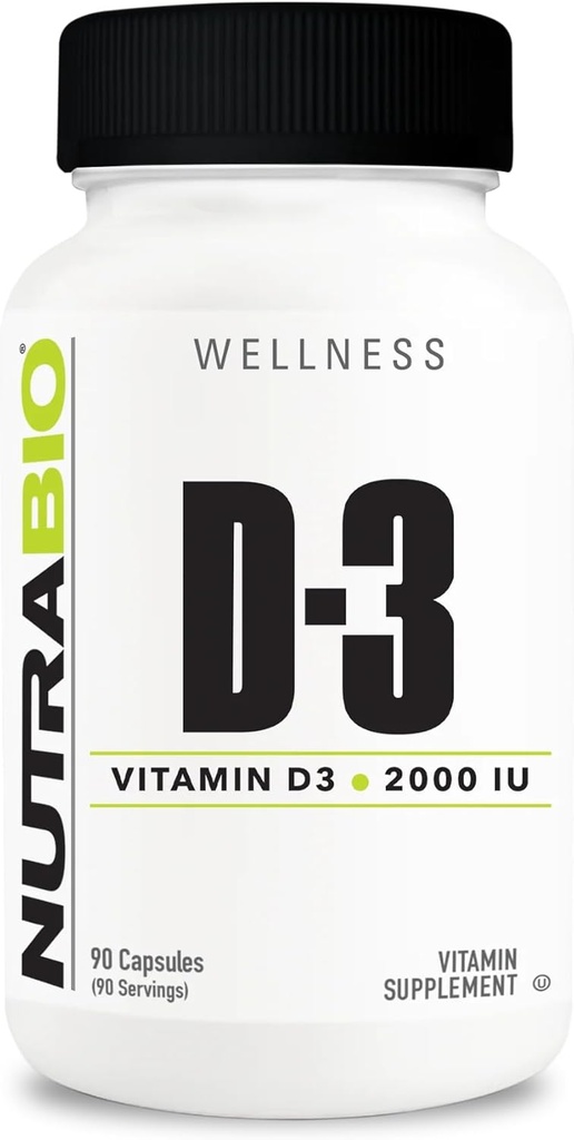 NutraBio Vitamina D (2000 UI), Immune Support - 90 cápsulas vegetales