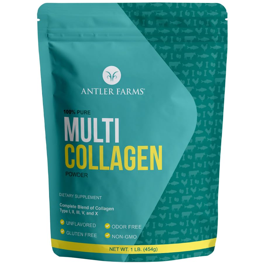 Antler Farms - Multi Collagen Protein Powder - 5 Tipos (I, II, III, V y X) 100% Peptides de Collagen Hidrolyzed Puro para Hombres y Mujeres - Bioavailable, rápida Aborción - Desflavorado - 1 lb