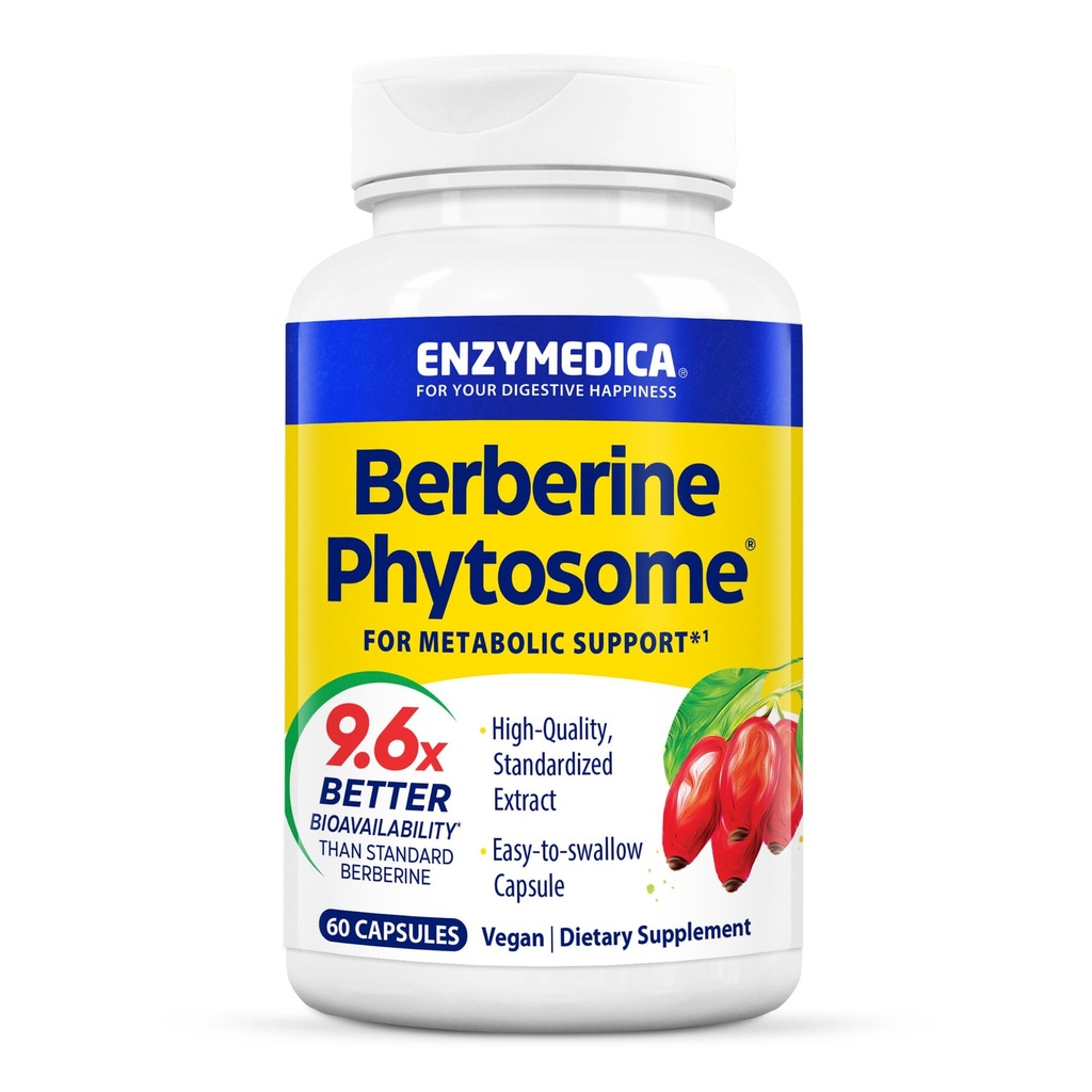 Enzymedica, Fitosome de Berberina, 9.6X Mejor Biodisponibilidad, Suplemento dietético vegano natural de alta potencia para el apoyo metabólico, 60 cápsulas