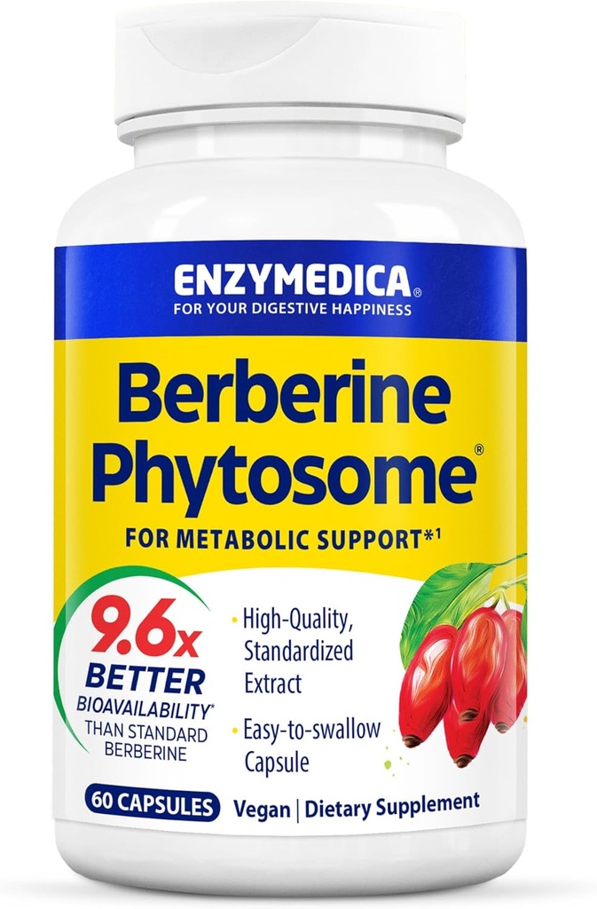 Enzymedica, Fitosome de Berberina, 9.6X Mejor Biodisponibilidad, Suplemento dietético vegano natural de alta potencia para el apoyo metabólico, 60 cápsulas