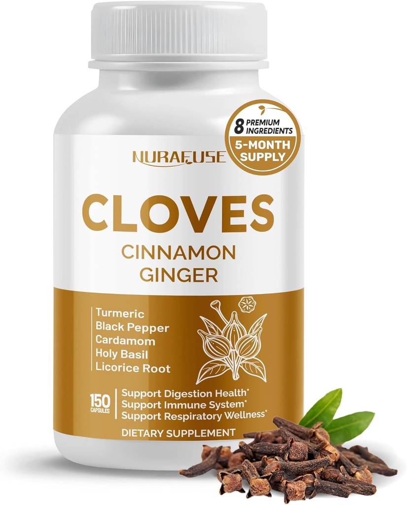 Cloves Cinnamon Ginger - Asistencia Digestion Health, Immune System, Respiratory Wellness - Made and Tested in The USA