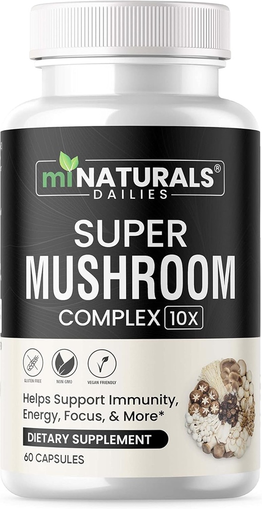 MINATURALS Mushroom Complex Capsule - Lion's Mane, Reishi, Cordyceps, Chaga, Turquía Tail, Maitake - Suplemento Real Fruiting Body - 10 in 1