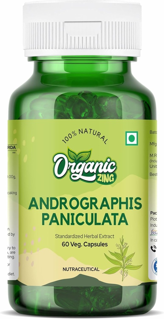 Suplemento Orgánica ZING Andrographolide - Extracto de Andrographis paniculata - Vegan &amp; Gluten-Free - 60 cápsulas, 400 mg cada una
