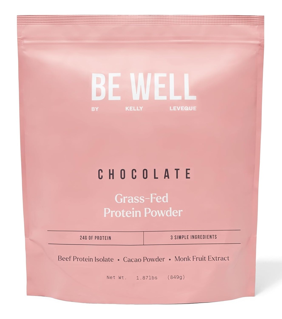 Be Well by Kelly Chocolate Grass-Fed Beef Protein Powder, 24G de Protein &amp; 1G Net Carbs (3 Ingredientes, 30 Servings) 9 Aminoácidos + 3 BCAAs No Soy, No Dairy, Stevia-Free, No Sugar Añadido 1,87lb 849g