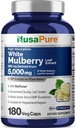NusaPure White Mulberry Leaf Extracto 10:1 Extracto, 500 mg Equivalente a 5000mg 180 Veg Caps (Vegan, No GMO Bioperina)