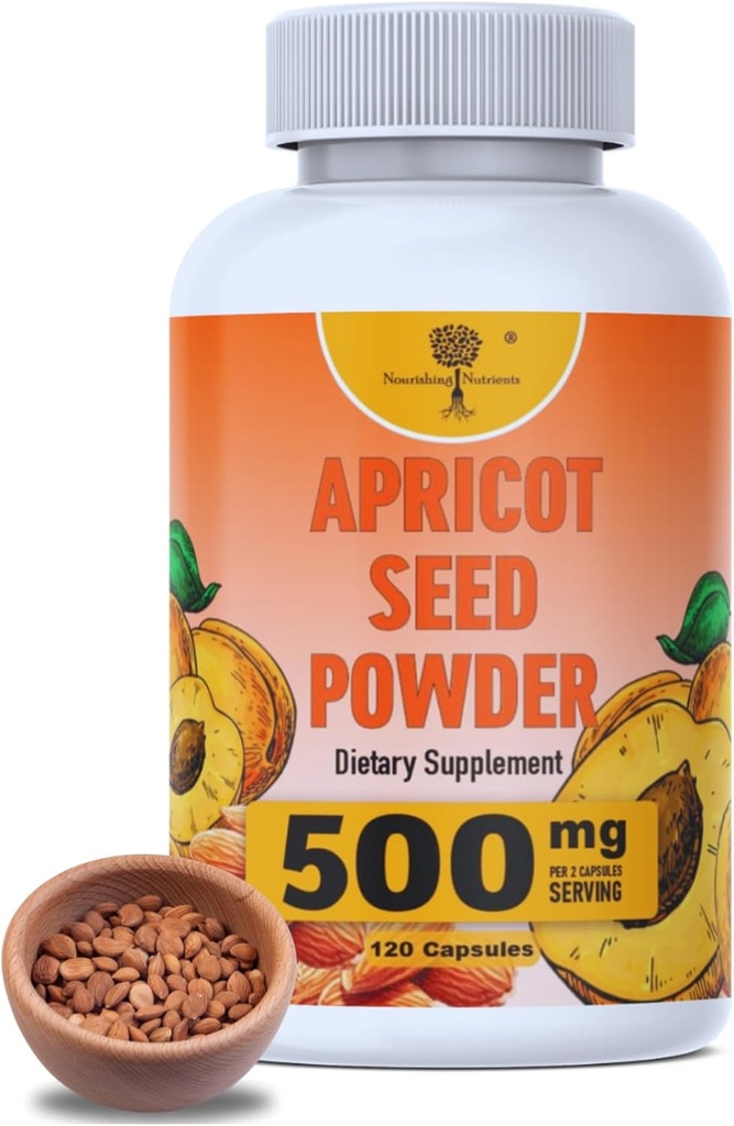 Extracto de semillas de albaricoque orgánico - Únicamente suplemento de kernel- Dosis segura 500mg - Antioxidante, Gut & Heart Health, Bone Density, Immune Support, Radiant and Smooth Skin, High Fiber - 500mg - 120 cápsulas
