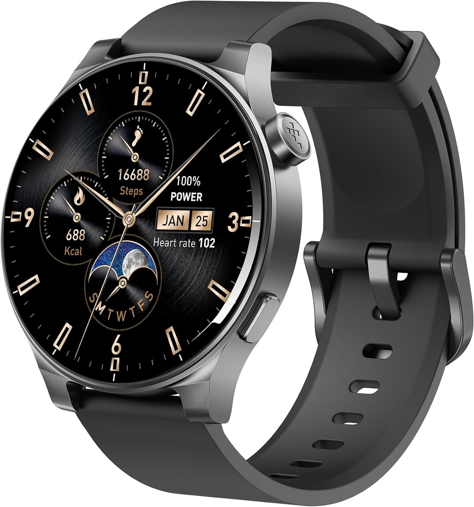 TOZO AMOLED S5 Smart Watch (Respuestas / Llamadas de juego), Pantalla HD de 1,43" para Hombre Mujer 100+ Modos Deporte Relojes de fitness con monitor de sueño, IP68 impermeable, Silicona Strap Negro