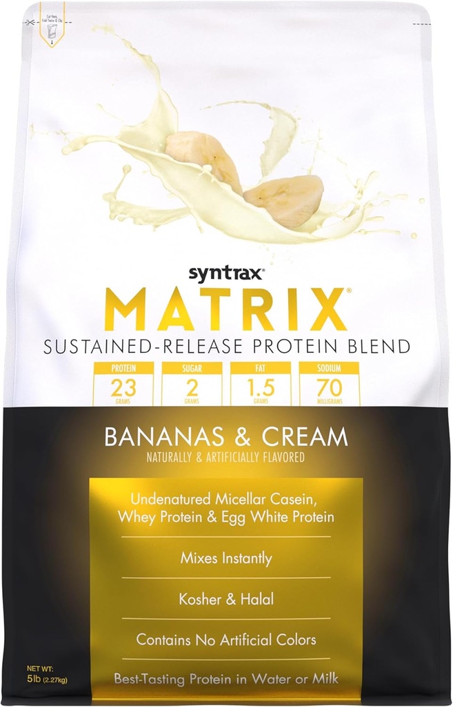 Sintrax Nutrition Matrix Protein Powder, Sustained-Release Blend, Bananas & Cream, 5 lbs.