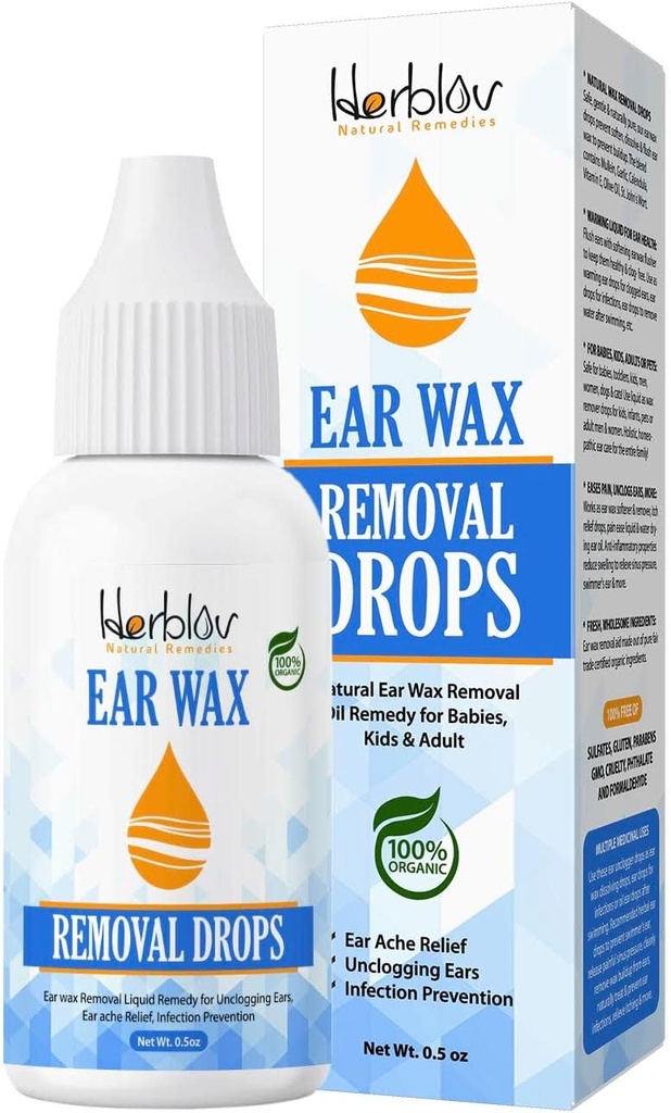 Orgánicas gotas de eliminación de la cera para los oídos cerrados – Natural Ear Wax Cleaner Oil for Kid, Adult, Baby – Earwax Removal Liquid Remedy for Unclogging Earache Relief, Earache Health (Made in USA)