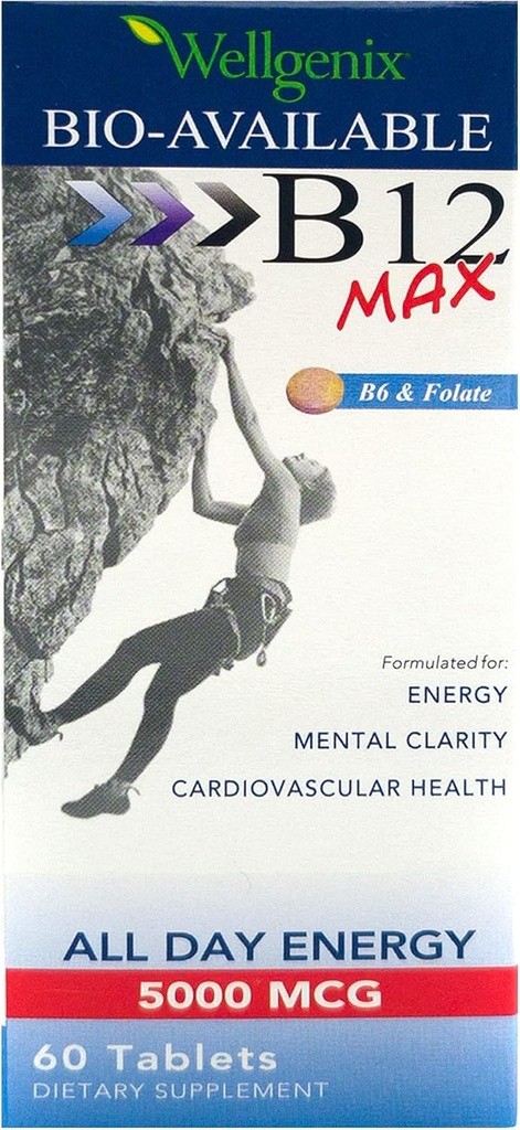 Wellgenix Bio-Available Sublingual B12 B6 Folate Vitamina Formulada para alta absorción - Suplemento Multivitamina Nutricional (60 ct) 1 Pack