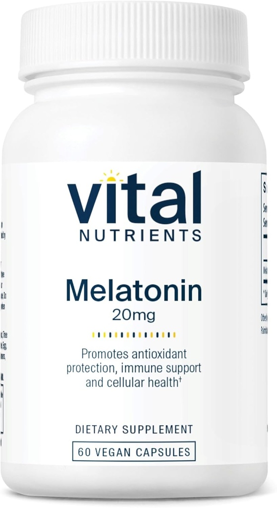 Nutrientes vitales Melatonin 20mg ANTE Vegan Silencioso Suplemento de sueño para apoyar el ciclo natural del sueño del cuerpo* ¦ Gluten, Dairy, Soy Free ← 60 Capsules