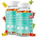 BIO VITALICA Sea Moss Gummies Elderberry BioVitalica - Vitamina C D + Zinc - Irish Seamoss Vegan Gummy with Sea Moss Gel & Powder for Immunity, Detox - for Adults and Kids (2Packs)