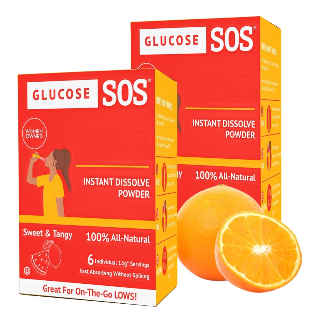 Glucose SOS Glucose Powder Packets with Natural Dextrose, Fast-Absorption Que instantáneamente disuelve en su boca sin agua necesitada, dulce &amp; Tangy 12 serviendo
