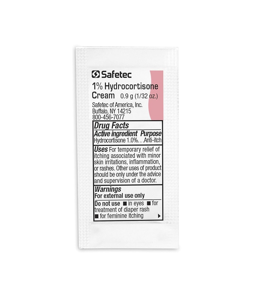 Safetec Hydrocortisone 1% Cream.9 g. pouch (bulk package - 2000 count)