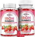 Gummies de hierro - con calcio, zinc, folato & vitamina B12, C, B6 para adultos &amp; niños - Constructor de sangre " Apoyo energético para la deficiencia de hierro, anemia, vegano - 2 Pack Strawberry Flavour,60 Gummies