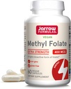 Fórmulas de trituración extra Metil Folate 400 mcg, Suplemento dietético para soporte de salud cardiovascular y neurológica, 60 cápsulas de verduras, 60 días de suministro