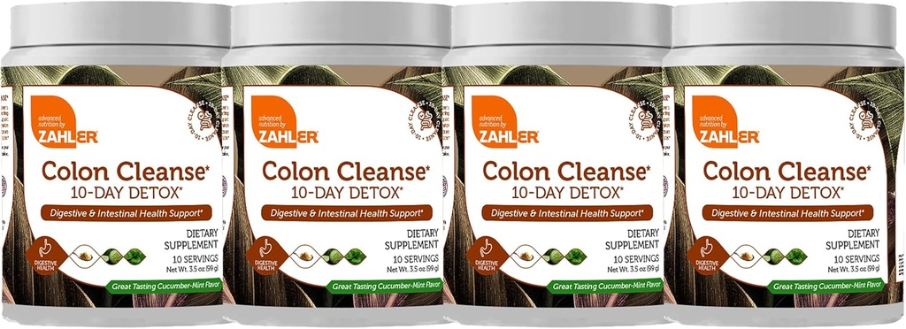 Zahler Colon Cleanse 10-Day Detox Cleanse - Cucumber Mint Flavor - Herbal Digestive Wellness - Colon Cleanser " Detox for Bowel Movement, Body Detox, Digestion Aid for Women and Men - 3.5 oz (4 Pack)