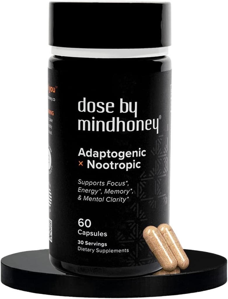MINDHONEY | DOSE 60 Count, Premium All-in-One Nootropic Brain Supplement | Focus, Mood, Energy, & Memory | Functional Mushrooms & Adaptogens - Lion’s Mane, Ashwagandha, L-Theanine, Bacopa, & Vitamins