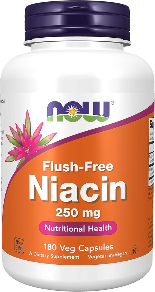 Niacina, FLUSH GRATIS 250 mg, 180 caps by Now Foods (Pack of 3)