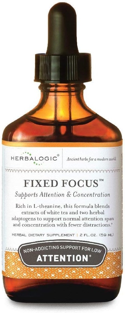 Herbalogic - Hojas fijas de hierba líquida - Soporte no aditivo para aumentar la atención, concentración " Focus - Contiene té blanco, una fuente naturalmente equilibrada de L-Theanine " Caffeine - 2 Fl. Oz.