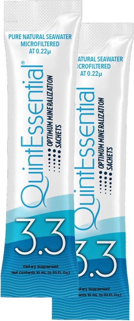 Quicksilver Scientific Quintessential 3.3 Sachets - Solución hipertónica - Filtrado de agua de agua hidración Packets - Minerales líquidos para recuperación de músculos, resistencia + reposición mineral (30 conteo)