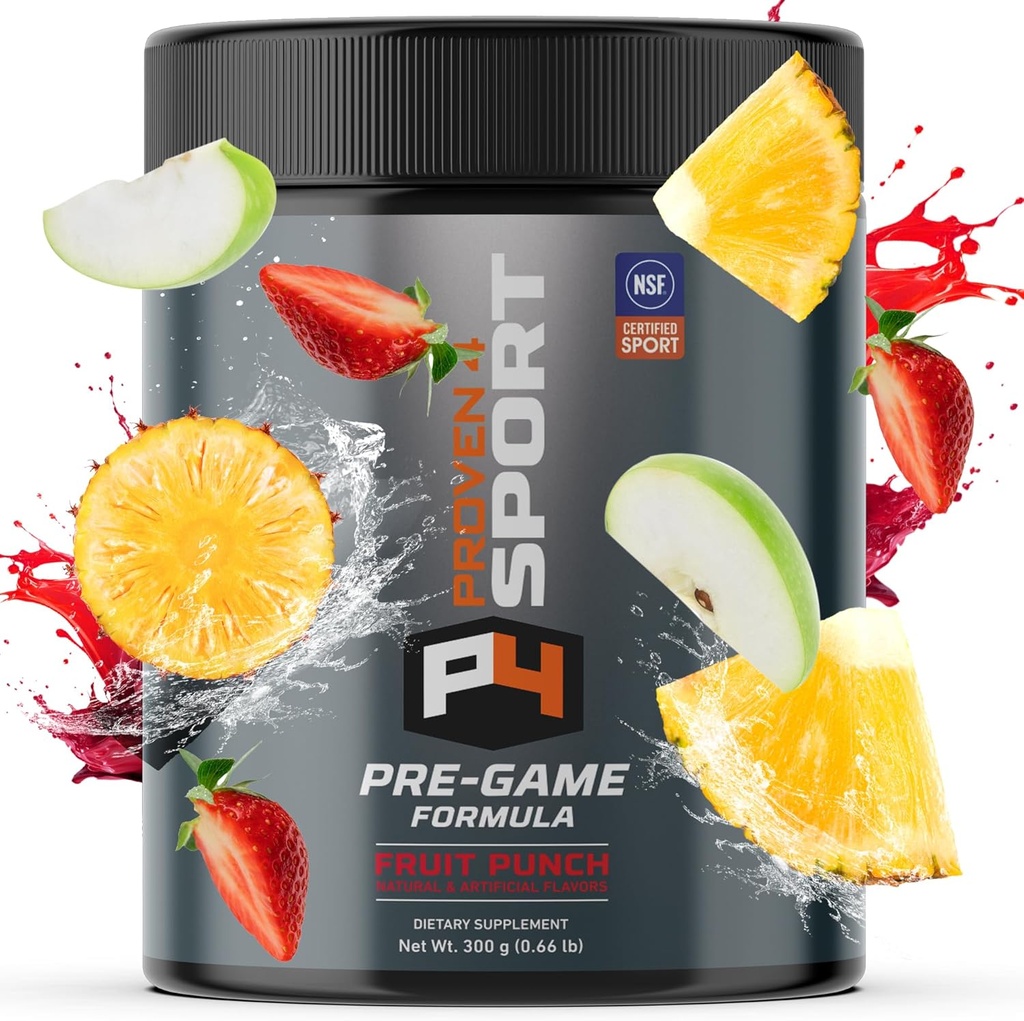 Proven4 Pre Workout Powder para Hombres y Mujeres con Creatina - Beta Alanine - Caffeine, NSF Certified preworkout Energy Supplement Fruit Punch 30 Servings
