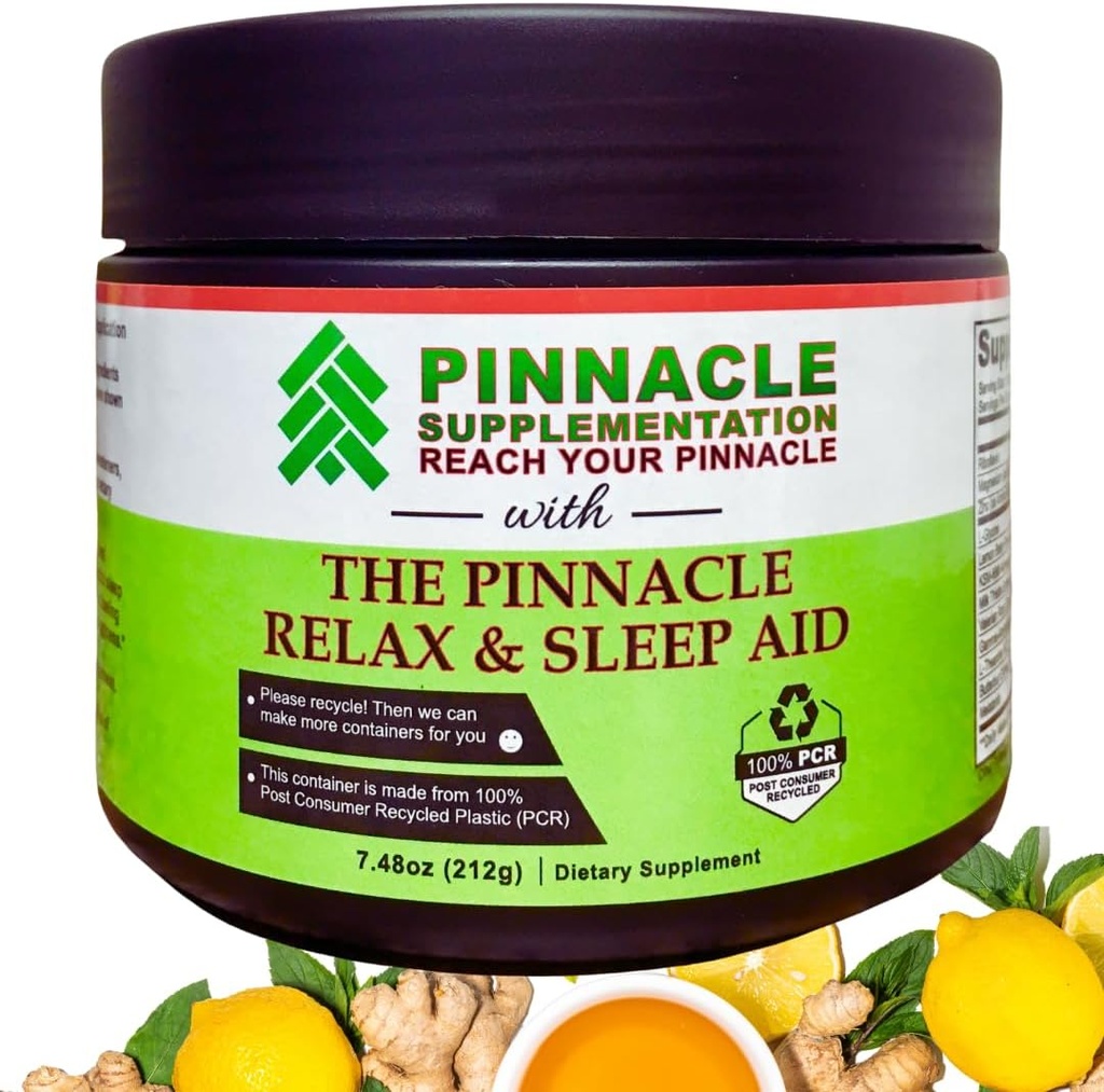 Pinnacle Relax &amp; Sleep Supplement, Sleep Support Supplement with Melatonin, Valerian Root, Ashwagandha, L Theanine, Zinc, GABA &amp; Magnesium for Calming, Natural Lemon Tea Flavoring (30 Servings)