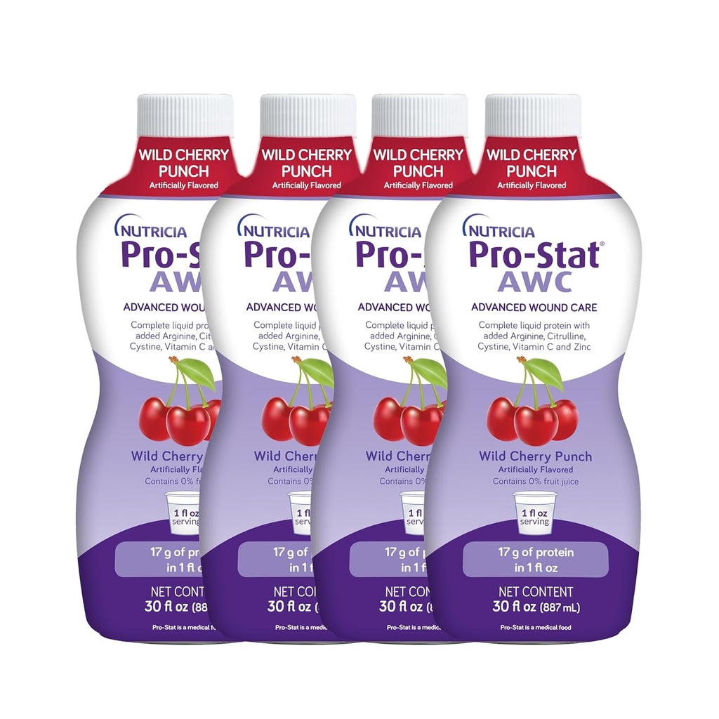Pro-Stat Advanced Wound Care (AWC), Concentrated Liquid Protein Medical Food - Wild Cherry Punch Flavor, 30 Fl Oz botella (Caso de 4)