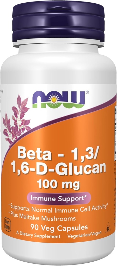 AHORA Suplementos de alimentos, Beta 1,3/1,6- D-Glucan 100 mg con setas de Maitake, 90 cápsulas de Veg