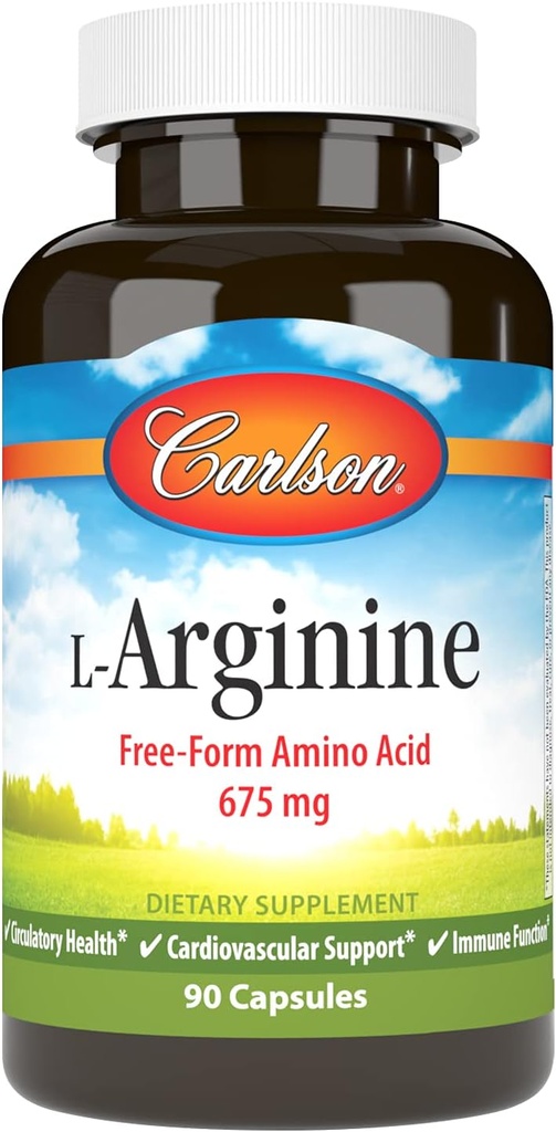 Carlson - L-Arginina, 675 mg, promueve el sistema circulatorio saludable y cardiovascular, 90 cápsulas