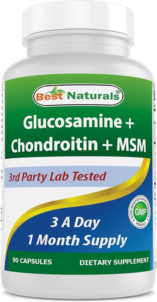Best Naturals, Glucosamine Chondroitin MSM Suplementos, 2600 mg por Serving, 90 cápsulas (90 Cuenta (Pack of 1))