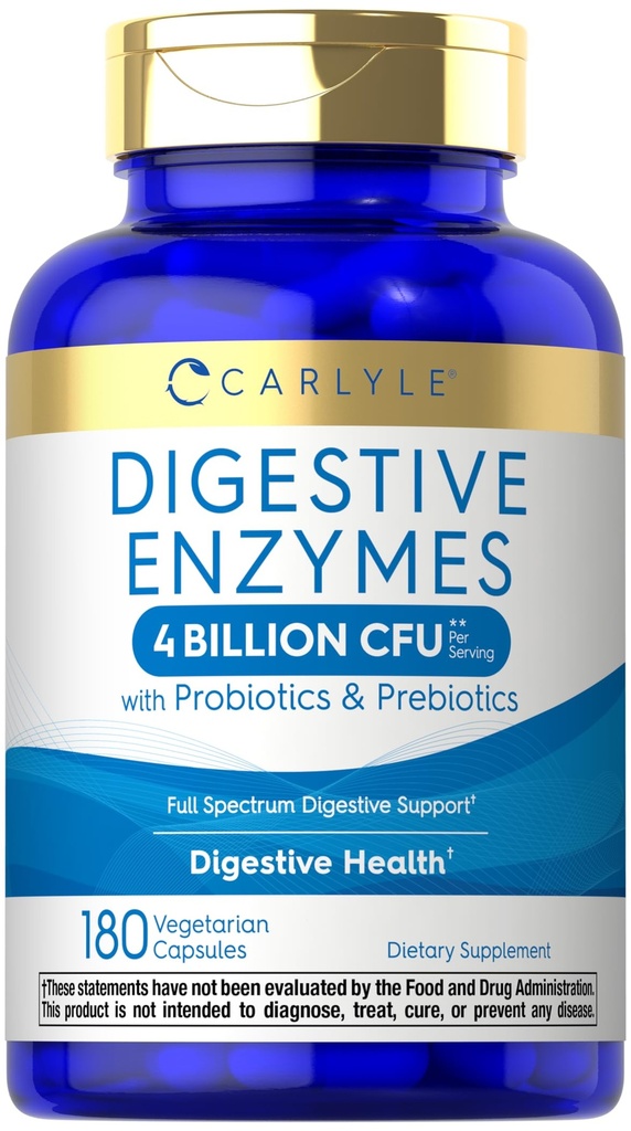 Carlyle Digestive Enzymes Silencio con Probióticos " Prebióticos " TEN 180 Capsules TEN Non-GMO and Gluten Free Supplement for Men " Women