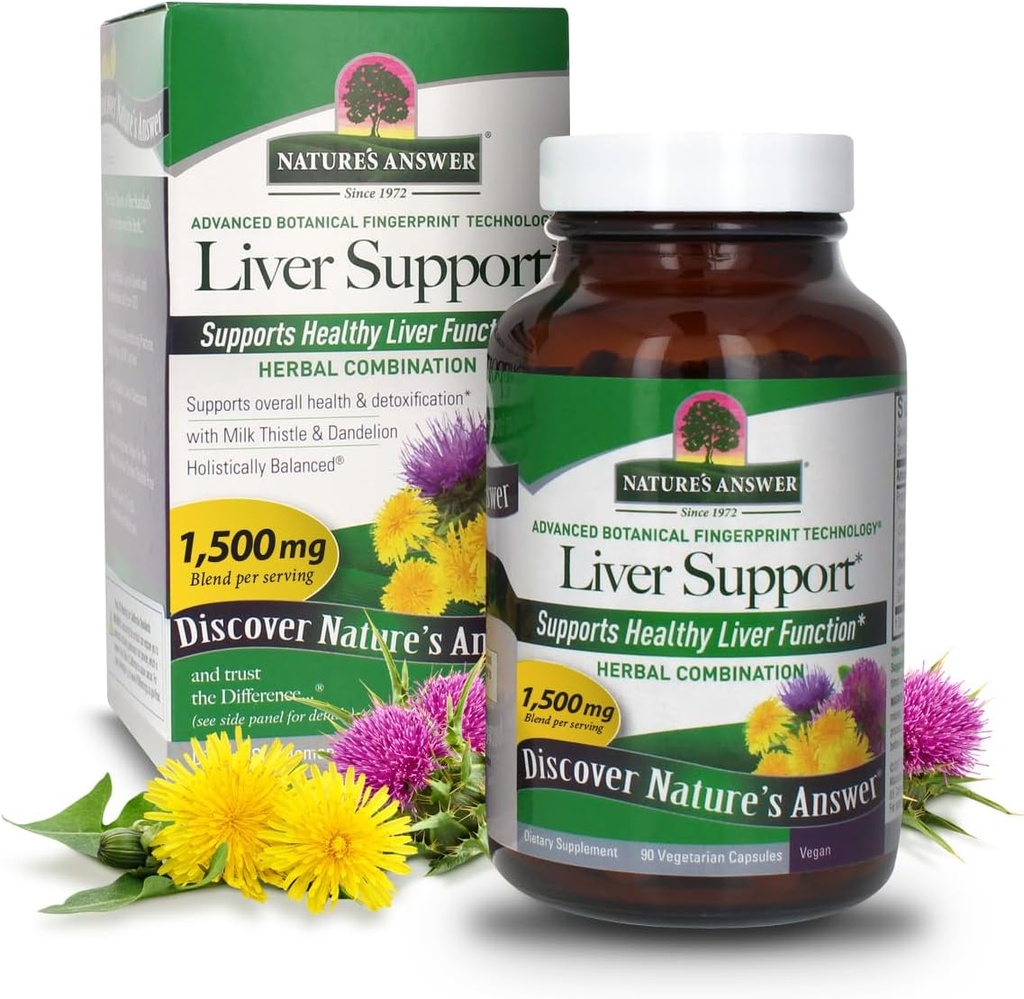 Respuesta de la naturaleza Liver Support ← Herbal Combination with Milk Thistle " Dandelion ¦ Suplementos dietéticos ← Promueve la función saludable del hígado ¦ Kosher Certified, Vegetarian and Vegan 90 cápsulas