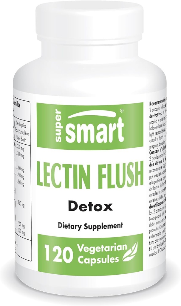 Supersmart - Lectin Flush (Fórmula avanzada) - Lectin Blocker Suplemento - Advanced Shield ' Defense TEN Non-GMO &amp; Gluten Gratis - 120 Vegetarian Capsules