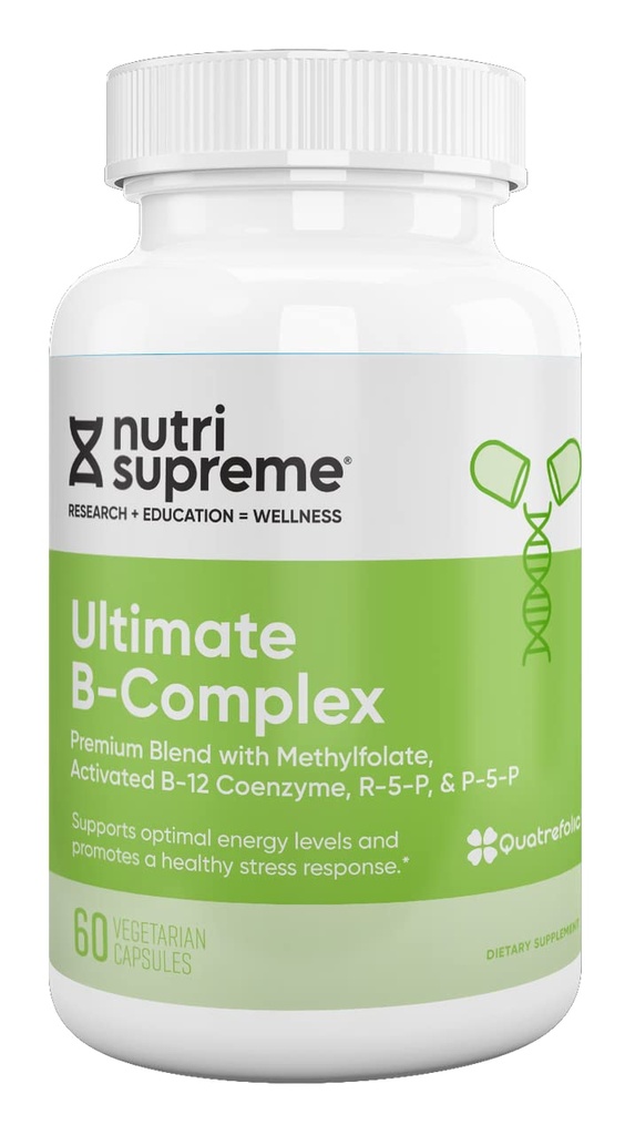Nutri Supreme Ultimate B Complex, Highly Absrobable Essential B Vitamins with Methylfolate to Support Nervous System Function, 60 cápsulas
