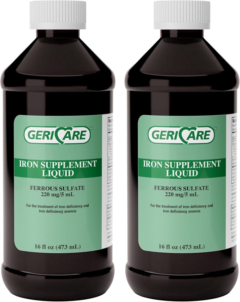 GeriCare 220 Suplemento de Hierro Líquido de Alta Potencia tóxico para adultos tóxico para anemia y deficiencia de hierro tóxico 220mg de Hierro Per 5mL Dose. (Pack of 2)