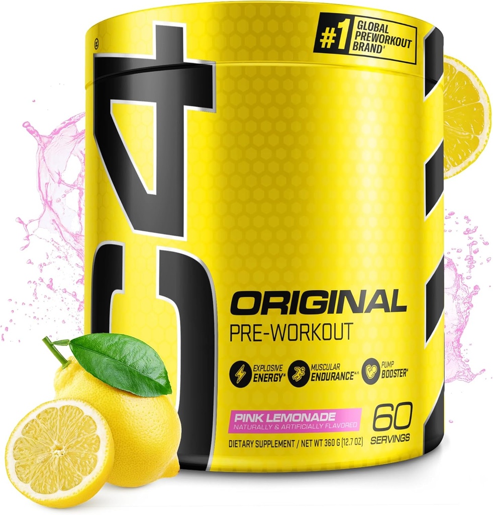 Cellucor C4 Original Pre Workout Powder Pink Lemonade Vitamin C for Immune Support Sugar Free Preworkout Energy for Men &amp; Women 150mg Caffeine + Beta Alanine + Creatine 60 Servings