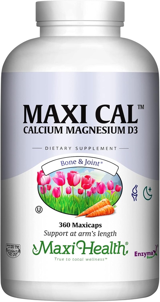 Calcio de salud Maxi 1000 mg Suplemento con vitamina D3 (1000 UI) y Magnesio (500 mg) - Bono, dientes y soporte conjunto para hombres y mujeres - 360 cápsulas - Maxi Cal
