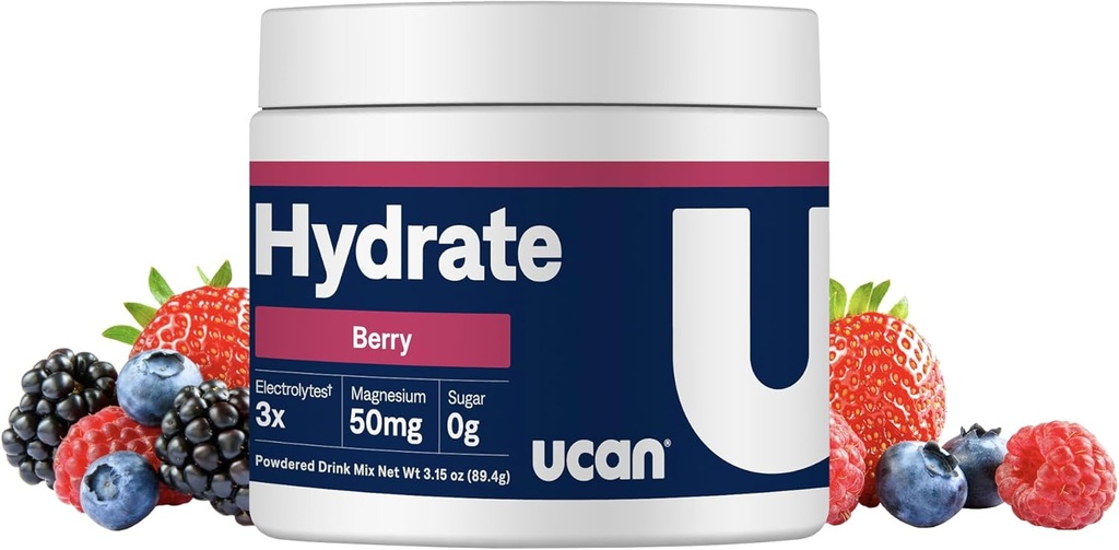 UCAN Hydrate Electrolyte Drink Mix (Berry, 30 Servings) Sugar-Free, Keto-Friendly, Vegan, Non-GMO, Gluten-Free Electrolyte Powder with Potassium &amp; Magnesium for Runners & Athletes