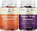 Bundle of Multivitamin Gummy with B12 Biotin with Zinc & Vitamin D and Extra Strength Iron Gummies for Women and Men - Potent 45mg per Serving Chewable Iron Supplement for Women and Men with Vit C
