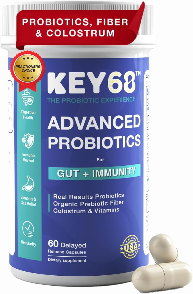 Sinbióticos para Mujeres &amp; Hombres Silenciosos 20 Billones CFU, Pre " Probióticos para Suplemento de fibra, Salud Digestiva, Gut, Apoyo Inmunitario, Apoyo GLP-1 ← Colostrum (25% IgG) " Vitaminas- 60 cápsulas, LabTested