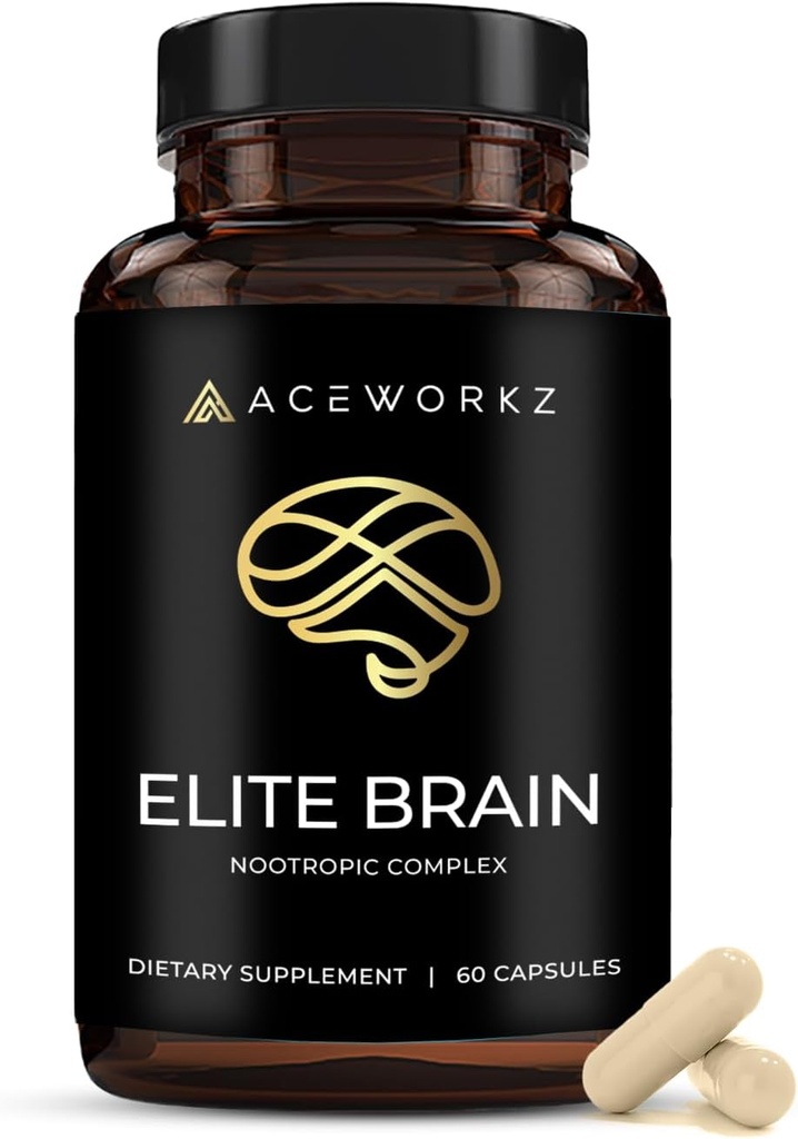 Cerebro Elite - Suplemento Nootropic para Focus, Memory & Mental Clarity - ALCAR, Lions Mane, ALA, L-Theanine, Complejo Vitamina B - Energía Natural, Caffeine-Free (60 cápsulas)